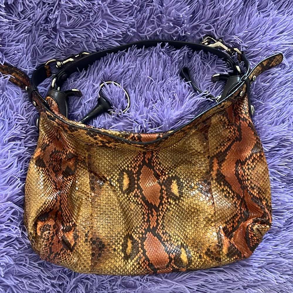 Gucci Python Snake Skin And Leather Handle Bag Wi… - image 1